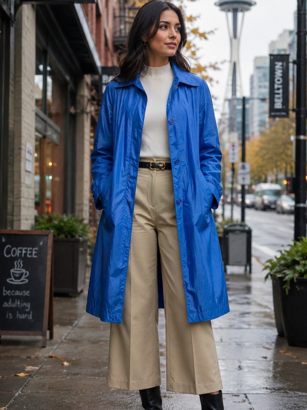Vintage Pinnacle Cobalt Blue  Rain Coat Jacket Petite 8 Lightweight Trench
